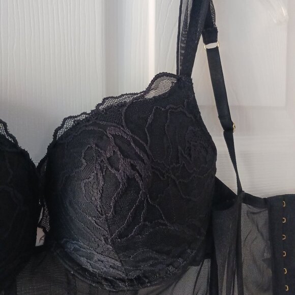 La Senza Bustier Corset Top Padded Push-Up Black Lace Padded Cup Size Medium - Picture 4 of 11